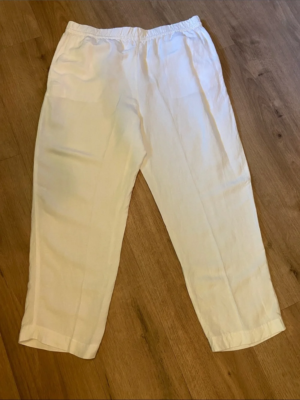 H&M Wide Leg Linen Blend Pull-On Pants Size L White Pockets Coastal Grandma EUC